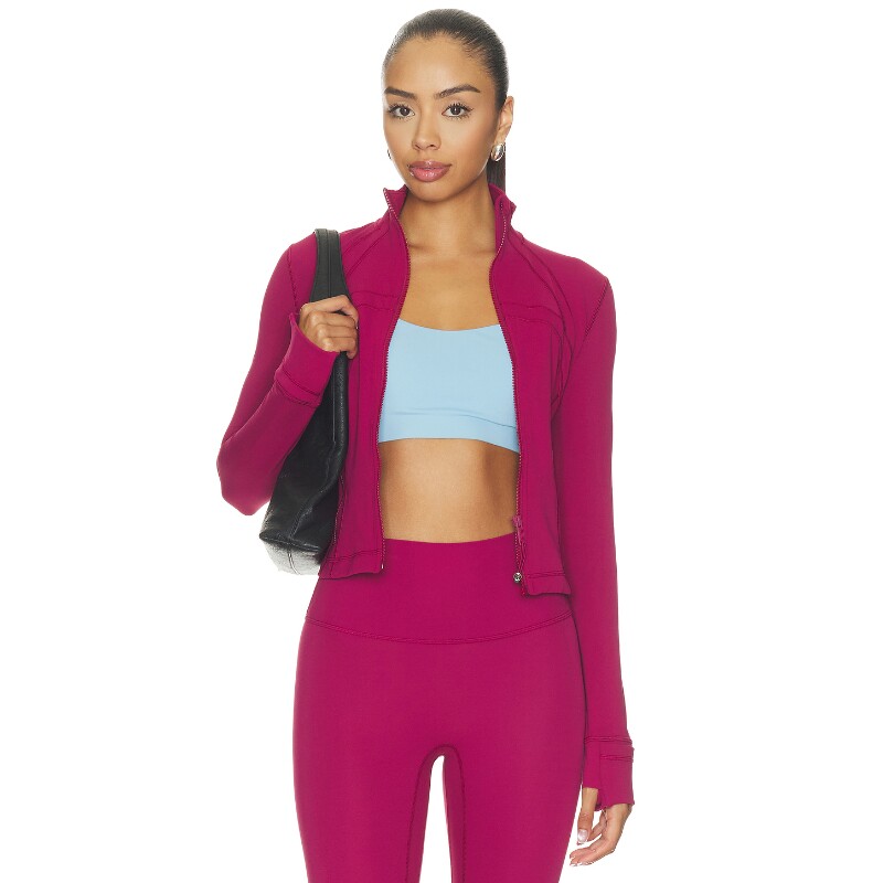 lululemon瑜伽玫红色夹克立领拉链开合运动风秋冬保暖外套REVOLVE