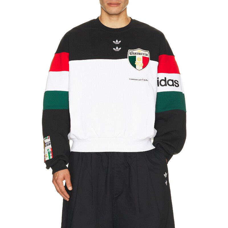 adidas Originals黑色卫衣条纹徽章复古风长袖早秋新品REVOLVE