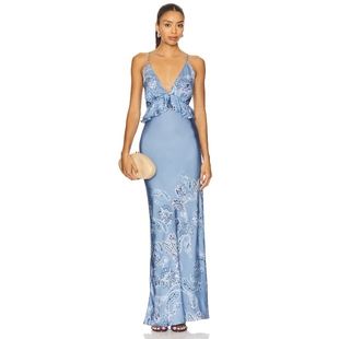 Back Cross Peplum Maxi 暗蓝灰色REVOLVE小众 ROCOCO Dress SAND