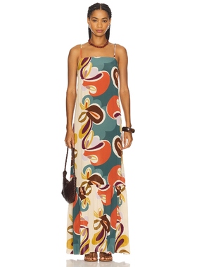 ADRIANA DEGREAS ORGANIC FLORAL 长款连衣裙 Teal,CreamREVOLVE