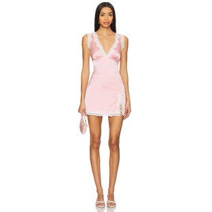 [春季新品]MORE TO COME半身裙套装粉色性感蕾丝短裙REVOLVE小众