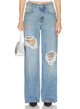 AREA CRYSTAL FRAY RELAXED 牛仔裤 revolve小众新款
