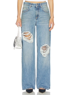 CRYSTAL revolve小众新款 FRAY 牛仔裤 RELAXED AREA