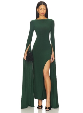 Norma Kamali Open Back Ribbon Sleeve Wide Slit Gown 绿色REVO