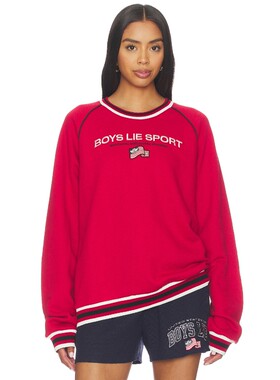 Boys Lie红色卫衣印花圆领条纹边复古风早秋新品宽松REVOLVE
