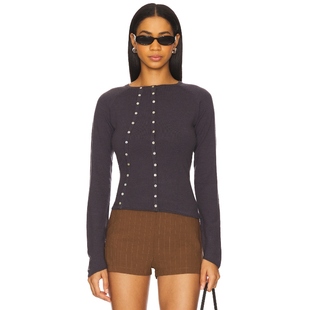 [冬季新品]With Jean DEMI长袖上衣藏青色y2k辣妹REVOLVE冬季保暖