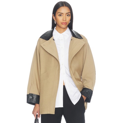 Cubic London 美式复古拼皮卡其色宽松夹克外套秋冬新品 REVOLVE
