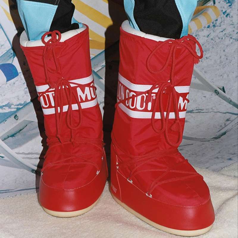MOON BOOT  高筒雪地靴红色厚底保暖月亮靴滑雪鞋REVOLVE小众新款