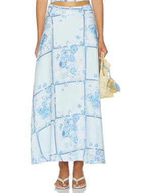 Favorite Daughter浅蓝半裙印花度假风半身裙夏季新品REVOLVE