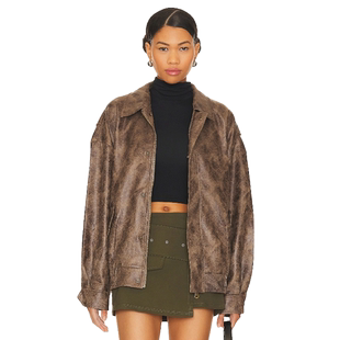 LIONESS 美式复古棕色外套飞行员夹克休闲机车服上衣REVOLVE新款