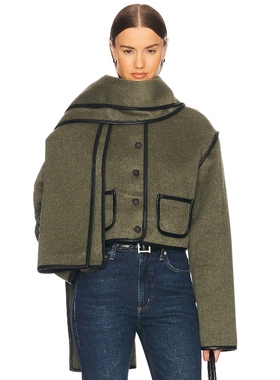 Helsa BOXY 可拆卸围巾夹克 橄榄色 静奢风老钱风REVOLVE小众新款