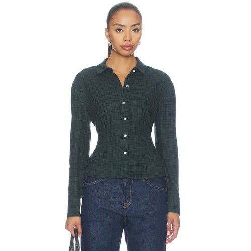 EB Denim深绿色上衣格纹翻领通勤风秋冬新品衬衫REVOLVE