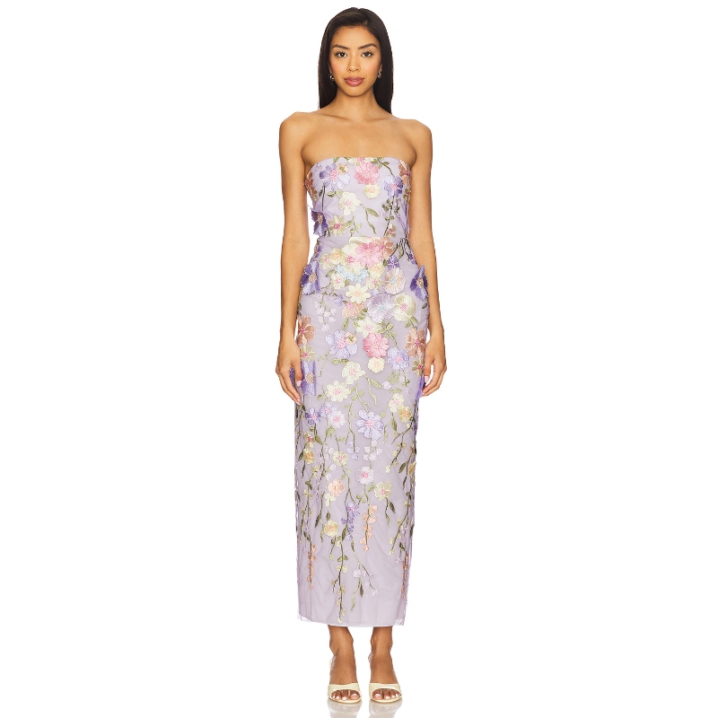 野人凯特同款Lovers and Friends 抹胸连衣裙修身印花长裙REVOLVE