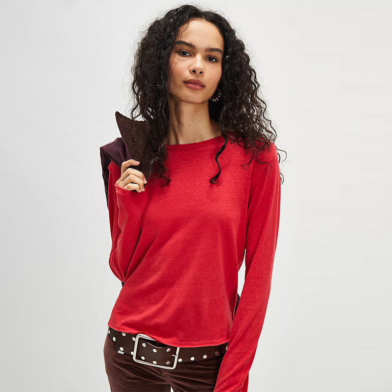 [圣诞穿搭]Free People 内搭针织衫上衣 红色修身打底衫REVOLVE