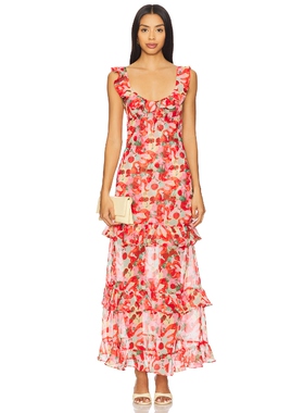 For Love & Lemons 爱柠檬 AMBROSIA 长裙 红色REVOLVE小众新款