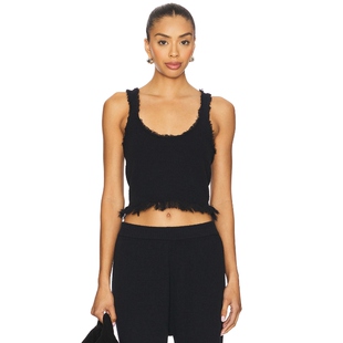 店铺主推 高腰上装 SNDYS黑色背心毛绒质感短款 修身 REVOLVE 无袖