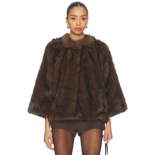 环保皮草棕色美复古老钱风外套REVOLVE小众新款 FUR FAUX GUIZIO