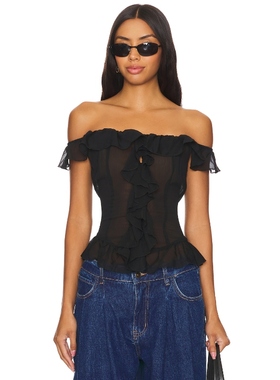 [冬季新品]LIONESS Timeless Ruffle Top 黑色一字肩上衣 REVOLVE
