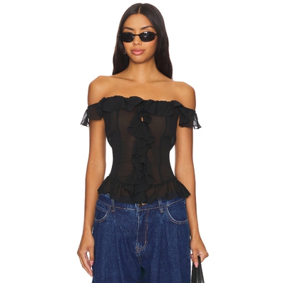 [春季新品]LIONESS Timeless Ruffle Top 黑色一字肩上衣 REVOLVE
