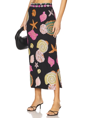 Oceanus New York Hand Embellished Midi Skirt 黑色REVOLVE小众