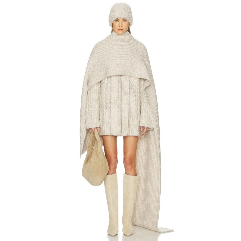 Helsa 慵懒宽松针织衫米色静奢风老钱风围巾REVOLVE时尚小众新款