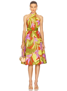 ASTR the Label 花卉印花挂脖无袖系带收腰露背连衣裙度假REVOLVE