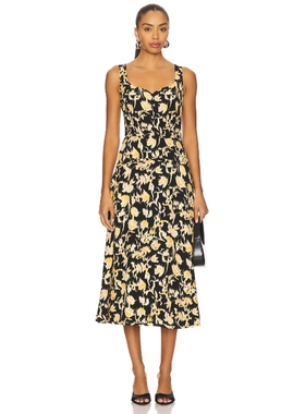 Ulla Johnson VIVI 心形领中长连衣裙 棕黄色REVOLVE小众新款