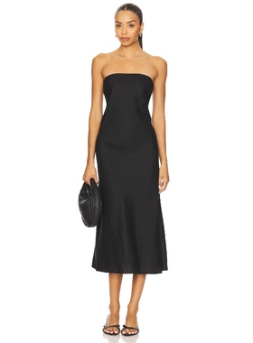 Enza Costa Linen Bias Dress 黑色REVOLVE小众新款