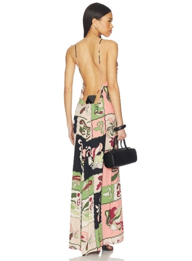 ADRIANA DEGREAS Inamorata Bare Back Maxi Dress 绿色、粉色REV