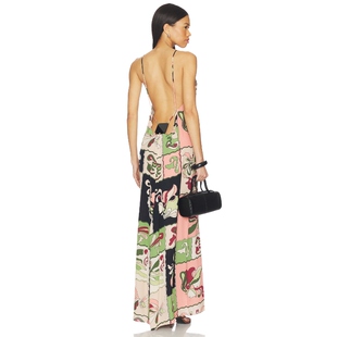 ADRIANA DEGREAS Inamorata Bare Back Maxi Dress 绿色、粉色REV