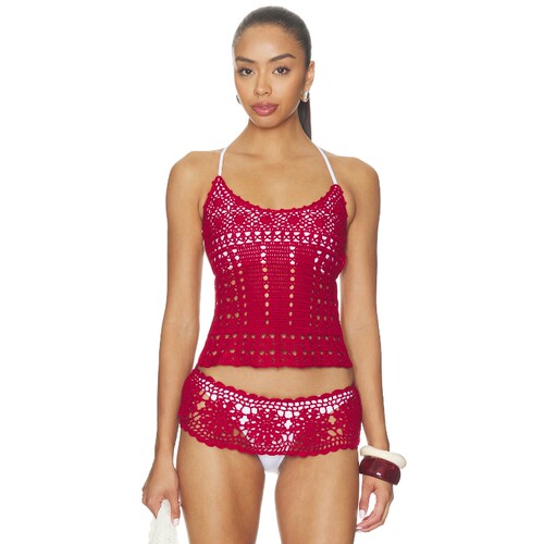 Frankies Bikinis红色泳衣镂空细带辣妹风秋冬新品上衣REVOLVE