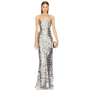 FARAH Banco STRAPLESS 长裙 y2k辣妹风REVOL Bronx 金属银色 and