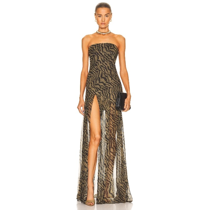 retrofete 印花薄纱高开叉连衣裙女夏性感风抹胸长裙REVOLVE新款,女装/女士精品,连衣裙,淘宝优惠券,粉丝福利购,淘宝优惠卷