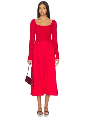 Damson Madder MALINDA SUPER SMOCKED 裙子 红色REVOLVE小众新款