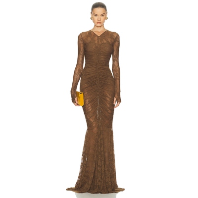 [春季新品]Norma Kamali 诺玛 卡玛丽 长裙 巧克力色 REVOLVE小众