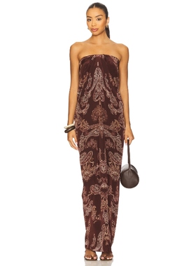 ROCOCO SAND 露肩超长连衣裙 棕色 REVOLVE小众新款