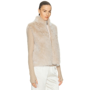 REVOLVE环保皮草轻盈短款马甲保暖显瘦静奢风米色冬季新款