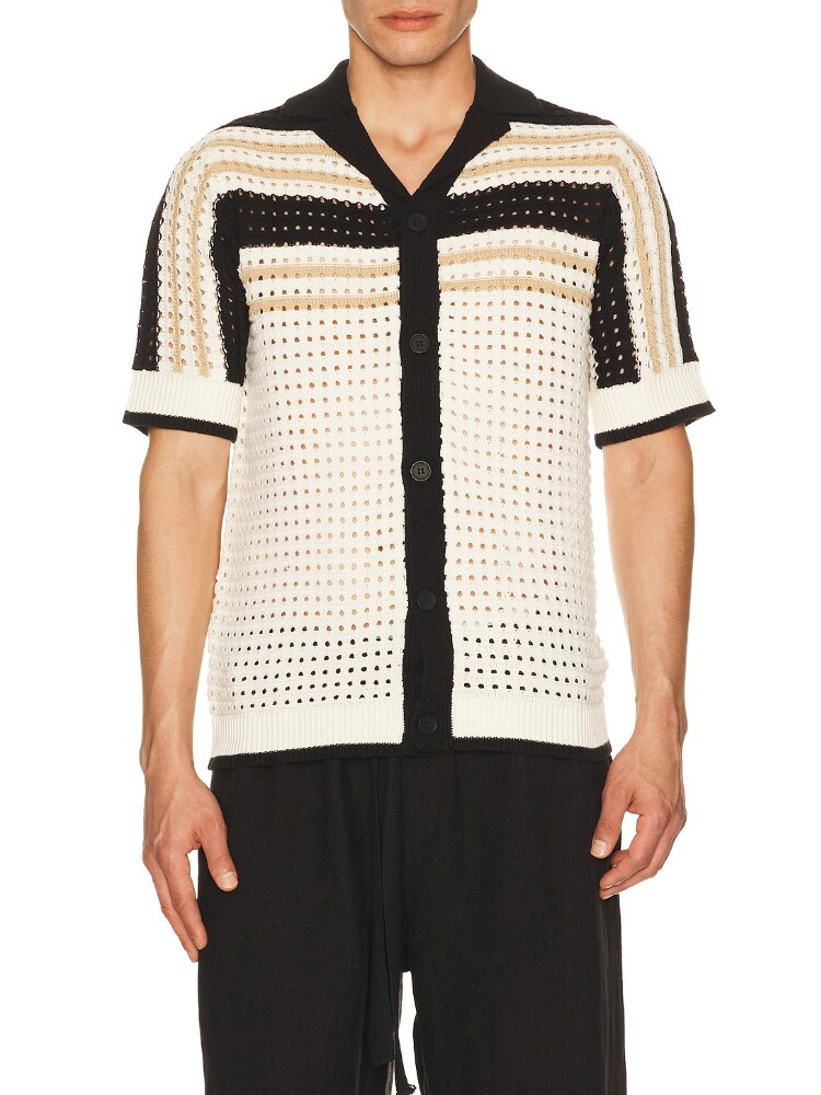 Central Park West Anderson Striped Crochet Button Down Shirt