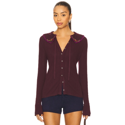 [春季新品]Free People长袖上衣紫色娃娃领复古刺绣衬衫REVOLVE