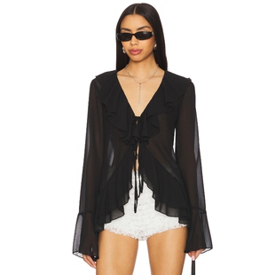 REVOLVE小众新款 MORE 黑色薄纱上衣性感辣妹风防晒罩衫 COME