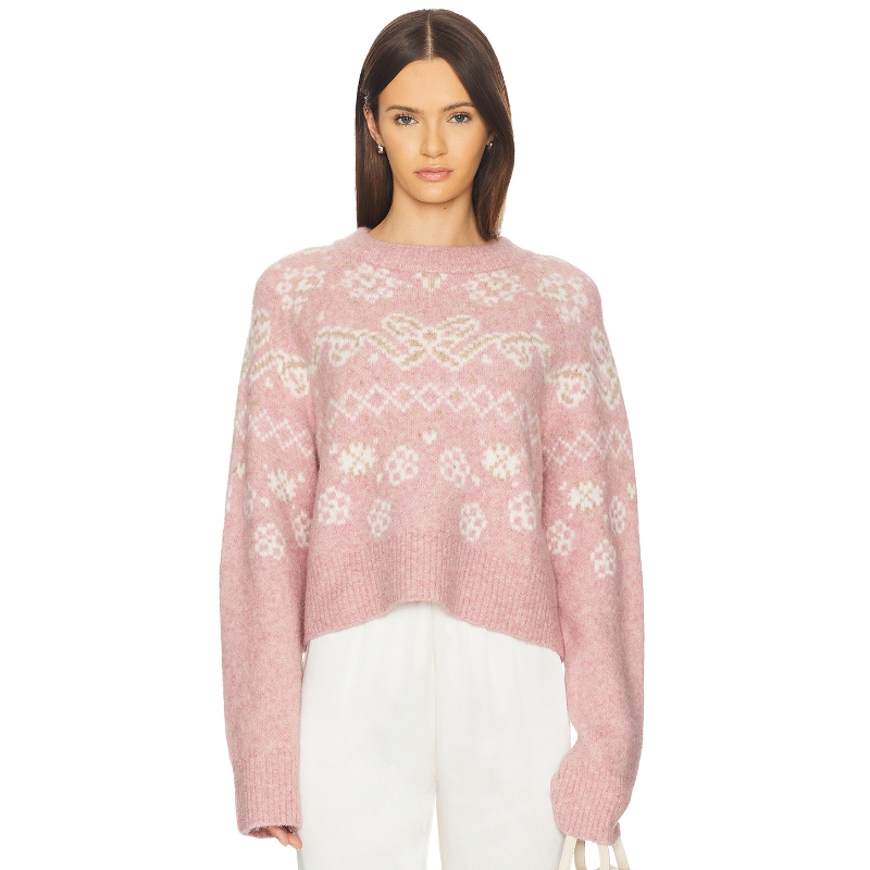 For Love & Lemons 爱柠檬 圆领毛衣粉色宽松上衣REVOLVE小众新款