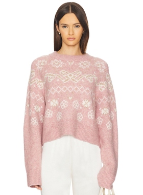 For Love & Lemons 爱柠檬 圆领毛衣粉色宽松上衣REVOLVE小众新款