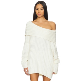 WeWoreWhat 针织斜肩毛衣象牙白性感宽松内搭上衣REVOLVE冬季保暖