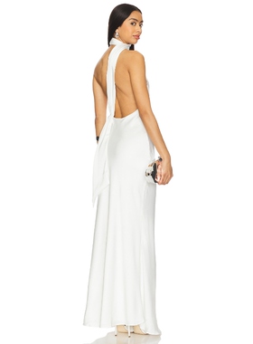 MISHA挂脖露背性感连衣裙白色简约长裙REVOLVE小众新款