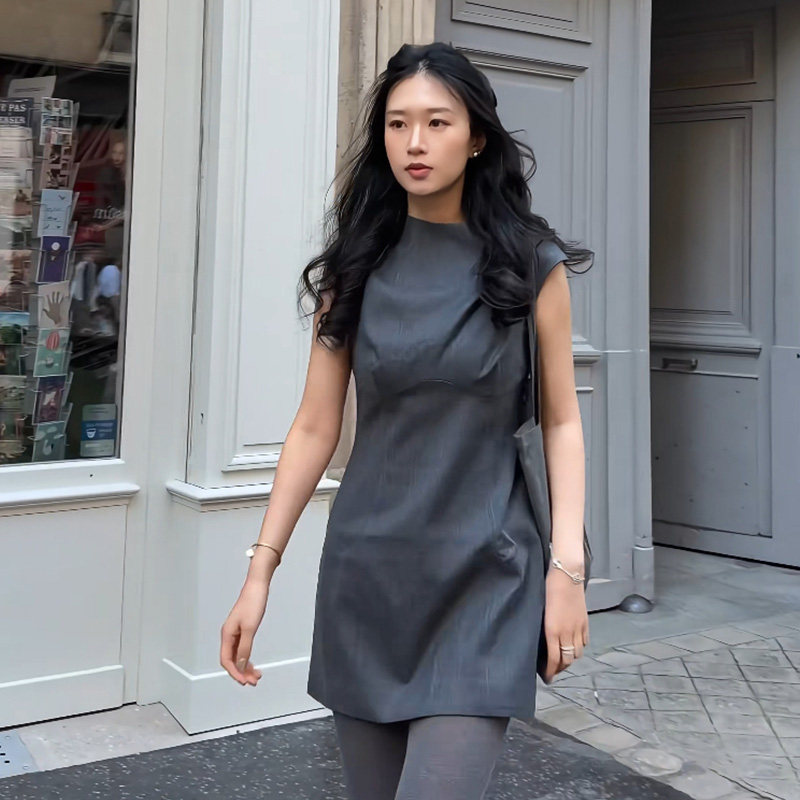 今个儿同款Camila Coelho羊毛连衣裙深灰色复古风修身短裙REVOLVE