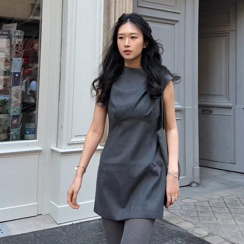 今个儿同款Camila Coelho羊毛连衣裙深灰色复古风修身短裙REVOLVE