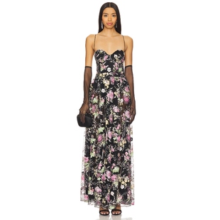 For Love & Lemons NIGHT FAIRY EMBROIDERED 长裙 黑色REVOLVE小