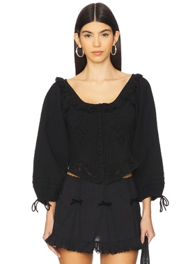 For Love & Lemons 上衣黑色宽松短款显瘦衬衫REVOLVE