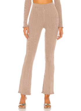 [春季新品]Tularosa VARIEGATED RIB复古裸色针织微喇长裤REVOLVE