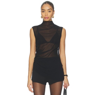 RUCHED NECK 上装 黑色 Lapointe y2k辣妹风REVOLVE小众新款 MOCK